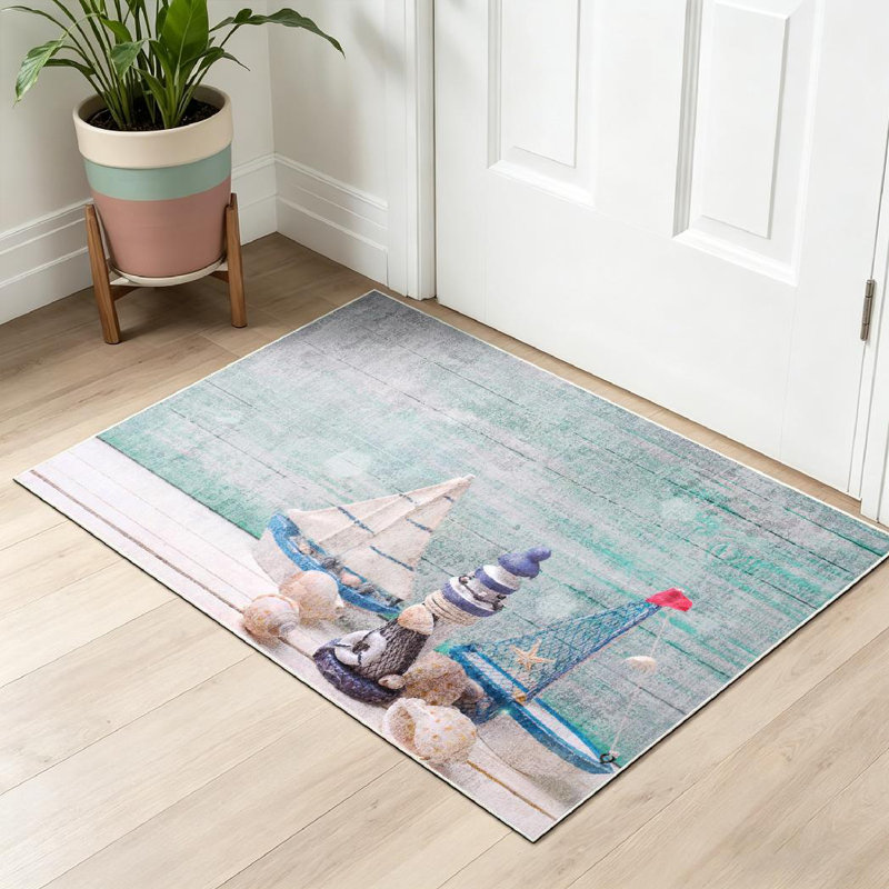 Clear Decorative Lighthouse Sailing Marine Light Wooden Sea Objects Machine Washable Indoor Area Rug