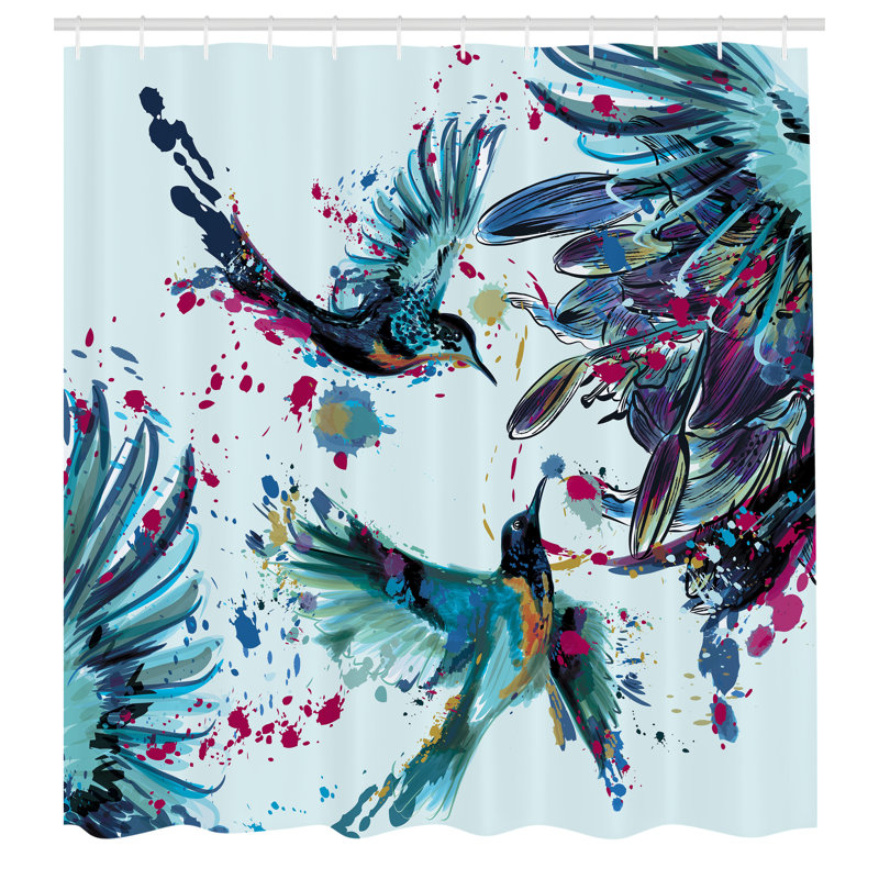 Ensemble de rideau de douche et crochets Hummingbird, H 70 po x l 69 po, Sarcelle pale