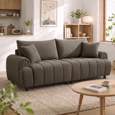 88.6" Wide Modern Sherpa Sofa, Plush Fleece Fabric Couch For Living Room