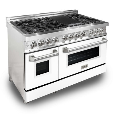 ZLINE 48" Legacy Dual Fuel Range w/ 7 Burners & Griddle w/ 2 Ovens & White Matte Doors