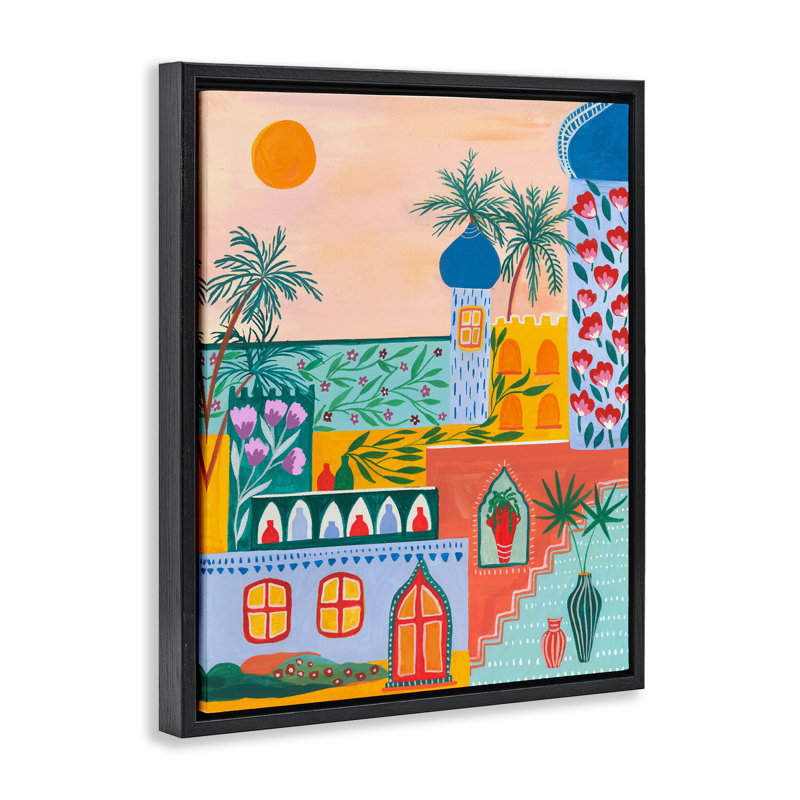 Cadre flottant de la ville égyptienne, design par Nabeela Rumi, Cadre flottant noir de jais, H 21 po x l 17 po