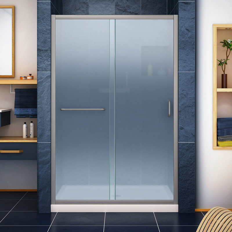 Ensemble de douche rectangulaire sans cadre avec porte-serviettes et base Infinity-Z l 48 po x H 74,75 po, Biscuit