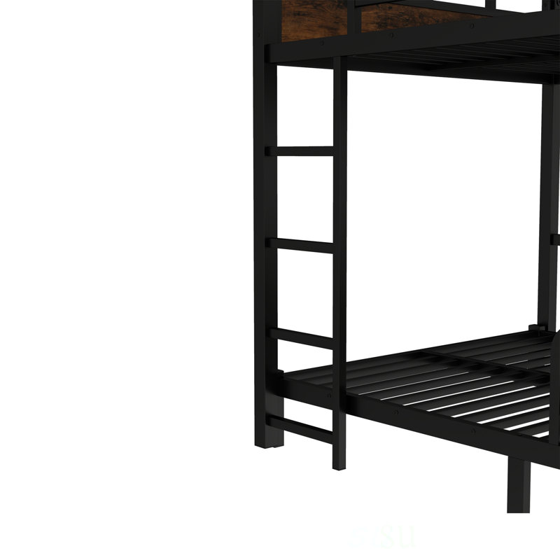 Queen Over Queen Metal Bunk Bed With Raised Security Fence, Versatile And Space-Efficient Design For Growing Families