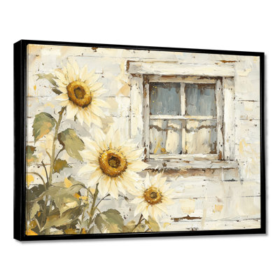 Dochina tournesols par les fenêtres de grange - décor d'art mural tournesols