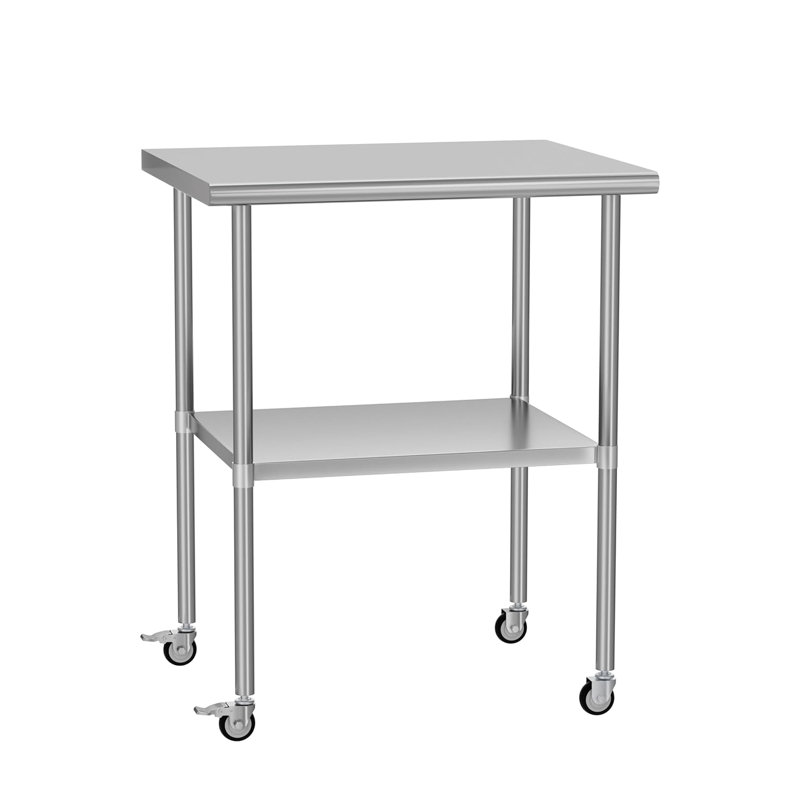 Table de travail de 24 po x 30 po en acier inoxydable avec roulettes et tablettes réglables, idéale pour un hôtel-restaurant, une cuisine commerciale à installation rapide