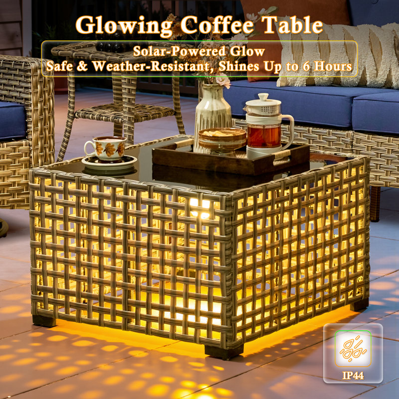 Harper 6 - Person Outdoor Seating Group With Cushions And Solar Powered Coffee Table, Navy