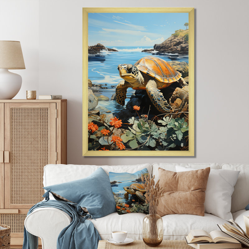 Lavanna Turtle Portrait, impression géométrique sur toile I, Encadrement doré, H 44 po x l 34 po x P 1,5 po
