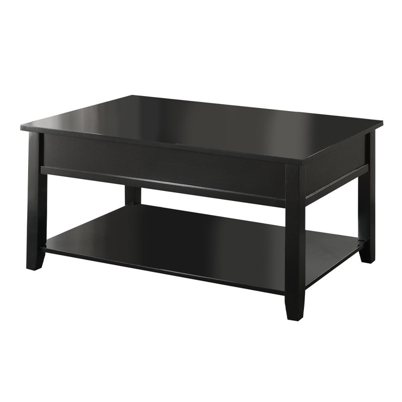 Rustic Oak Coffee Table with Bottom Shelf, Black