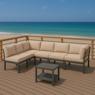 7-Piece Modular Outdoor Metal Patio Sofa Set with Cushions & Coffee Table, Water-Resistant & Rust-Resistant Frame