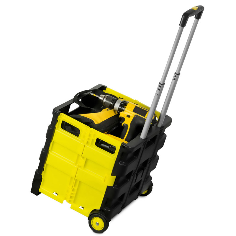 Compact Black and Yellow Folding Utility Cart with Telescoping Handle