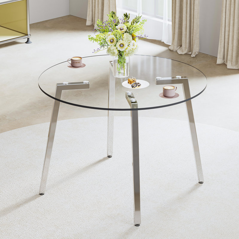 Table basse ronde moderne 42 po - Design élégant en verre trempé, Argent