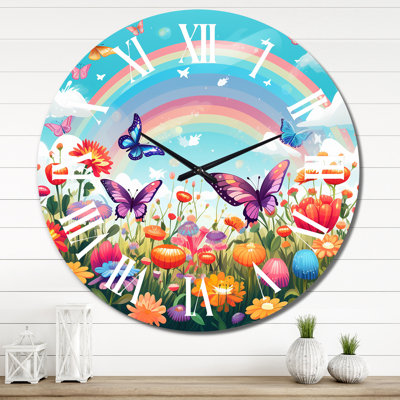 Horloge murale en métal mauve Butterfles