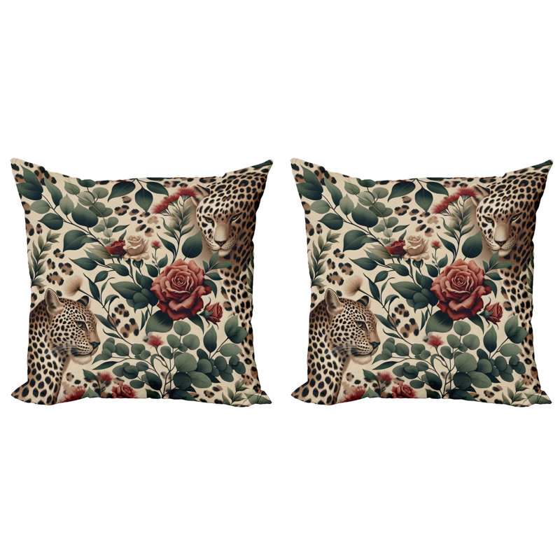 429944_Ambesonne, housse de coussin léopard, paquet de 2 feuilles de roses, animaux sauvages, H 24 po x l 24 po