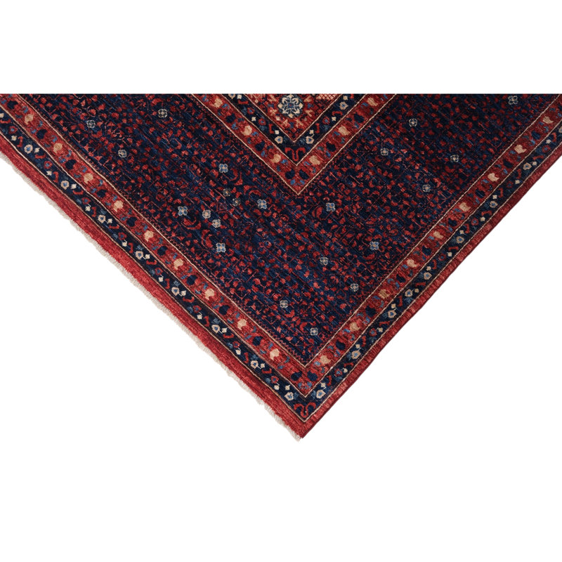 Tapis rouge et bleu marine noué à la main de haute qualité