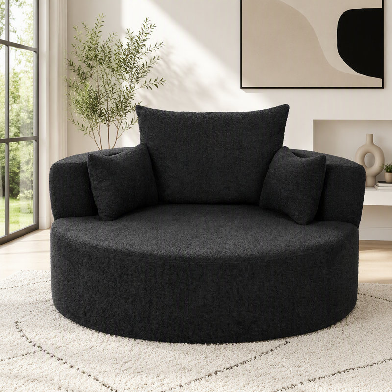 Fauteuil d'appoint pivotant à 360 ° avec 3 coussins amovibles, Noir