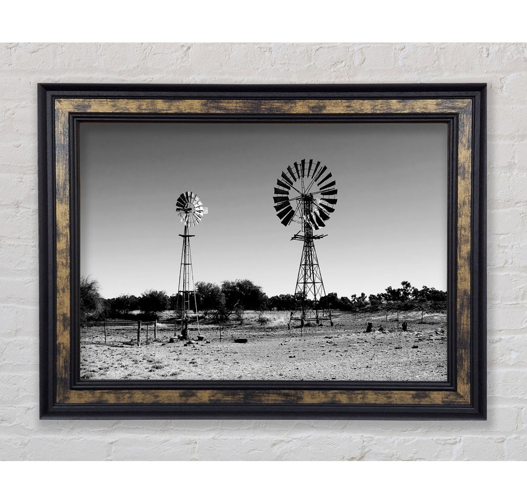 Windmills In The Desert B N W - Einzelne Bilderrahmen Kunstdrucke