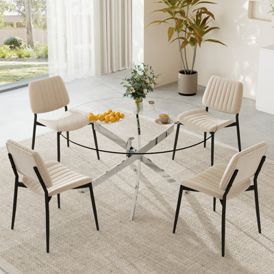 Ensemble de salle à manger 47 po à plateau rond en verre trempé avec 4 à 6 chaises