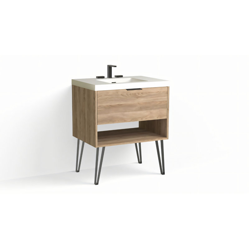 Modo 30" W Freestanding Single Bathroom Vanity with Dawson Leg, Matte White/8" Widespread, Nocino, Matte Black