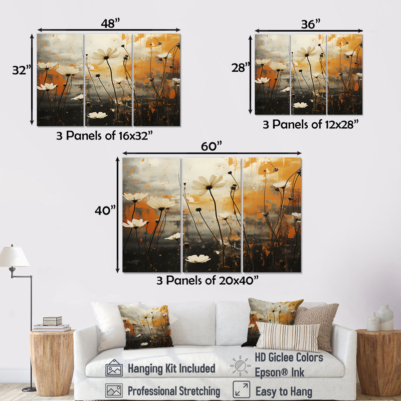 Captivating Field Of Flowers II - Ensemble de décoration murale fleur, H 32 po x l 48 po x P 1 po
