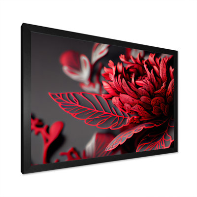 «Blossoming Rose» en rouge et gris II - art mural floral