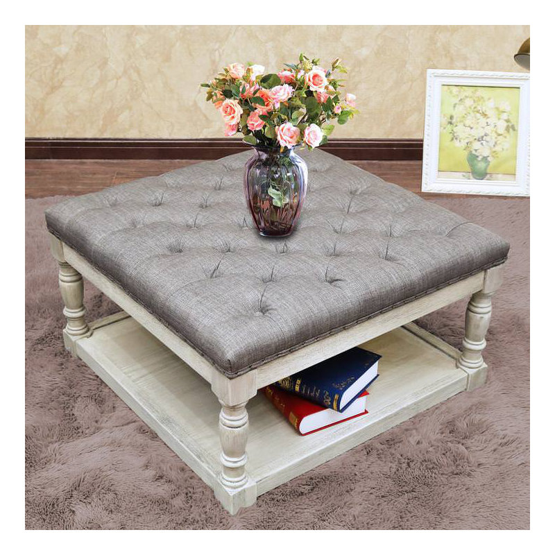 Hammonton Upholstered Ottoman, Gray/White
