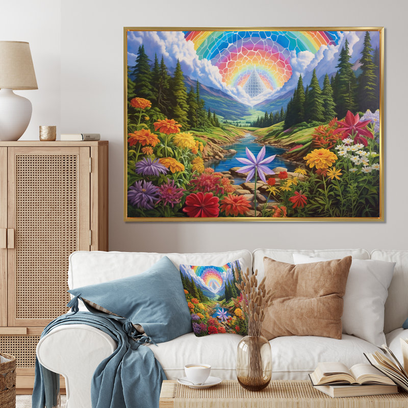 Sacred Rainbow Awakening In The Mountains, impression sur toile, H 34 po x l 44 po x P 1,5 po, Cadre flottant noir