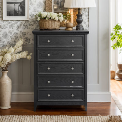 5-Drawer Tall Wooden Chest, 44.3" Storage Dresser & Organizer Cabinet for Bedroom, Living Room, Hallway, and Closet