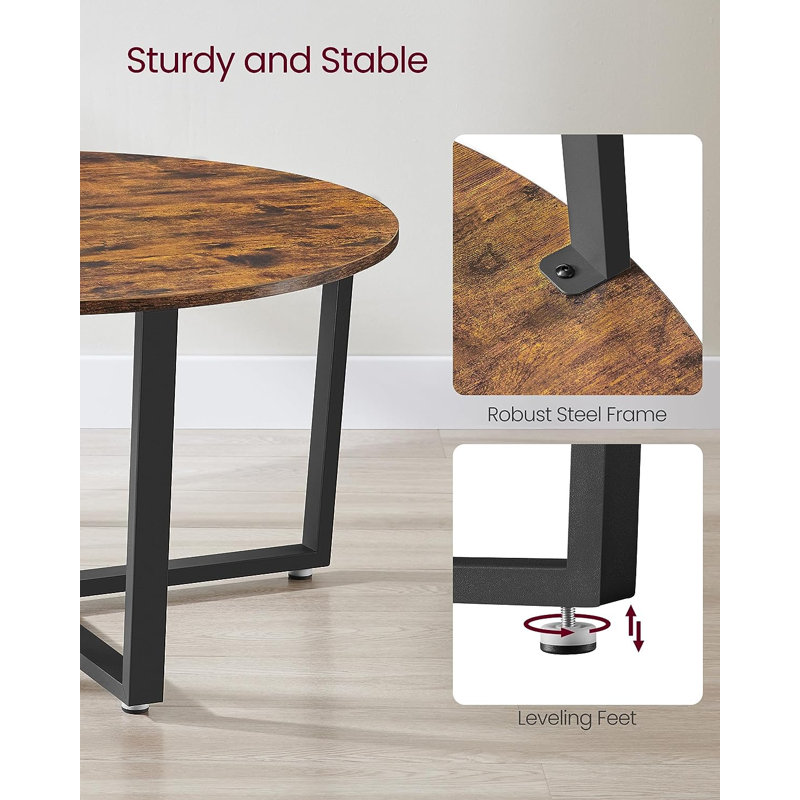 Table basse ronde 17 étages ALINRU, style industriel, brun rustique