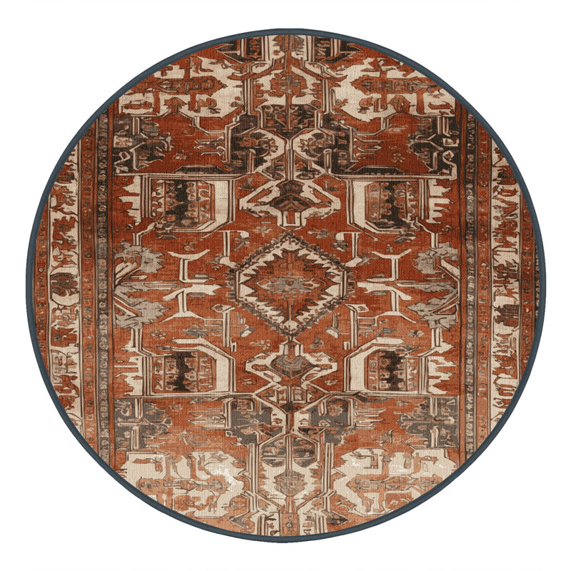 Machine Washable Persian Brown Area Rug, Round 7'