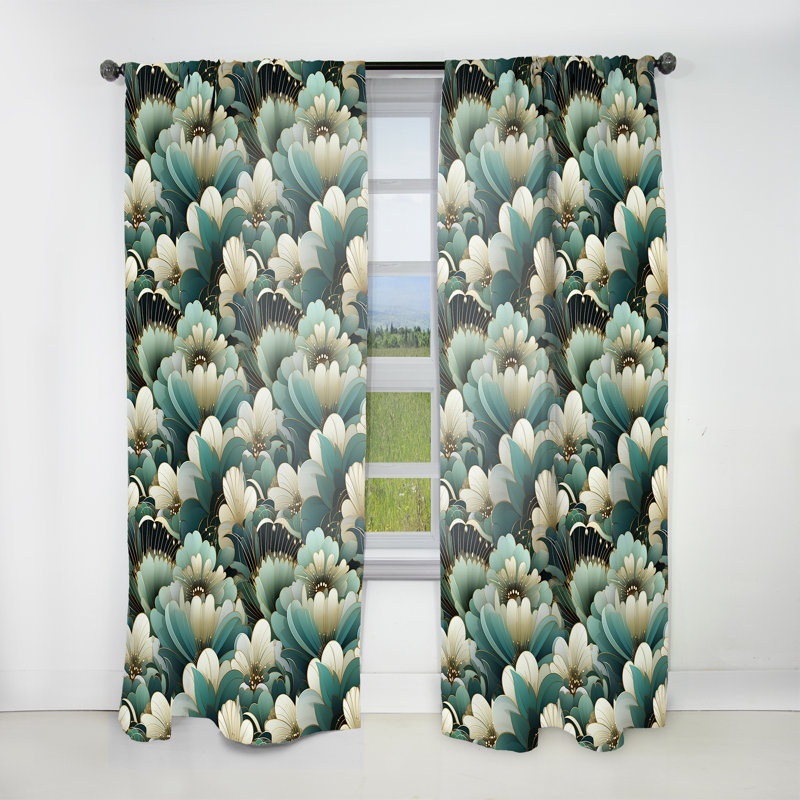 Damask Green Art Decor Pattern - Bohemian Velvet Curtain - Room Darkening - 1 panel, 52" W x 63" L