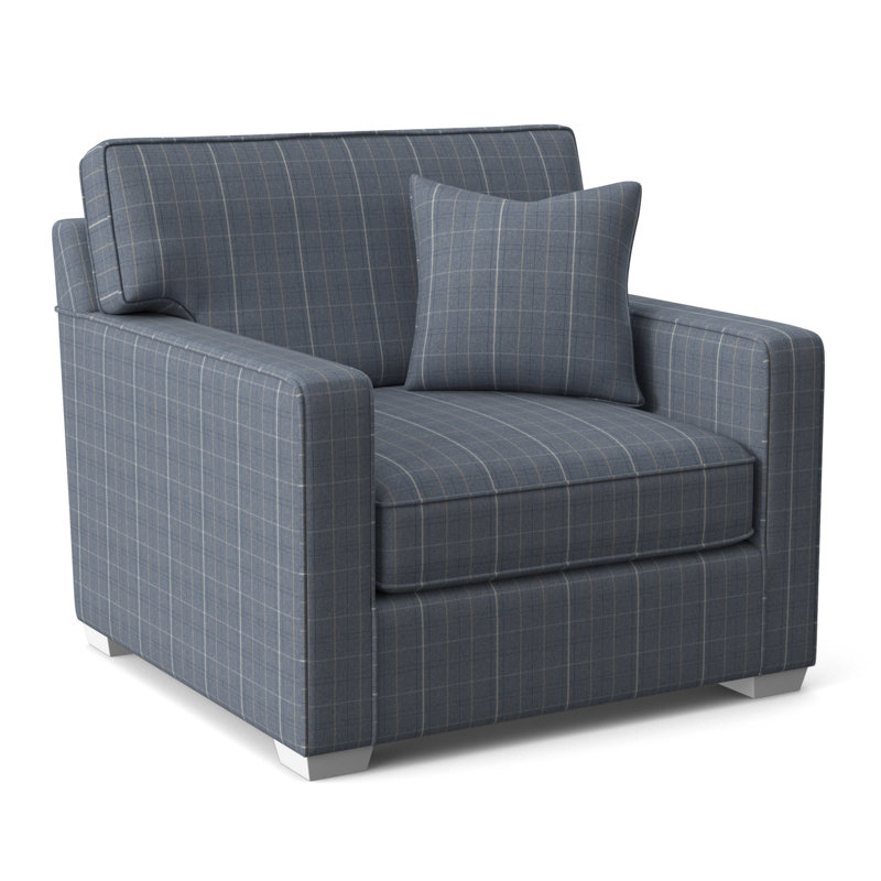 Gramercy Park Upholstered Accent Chair, Lapis Plaid, Frost White Finish