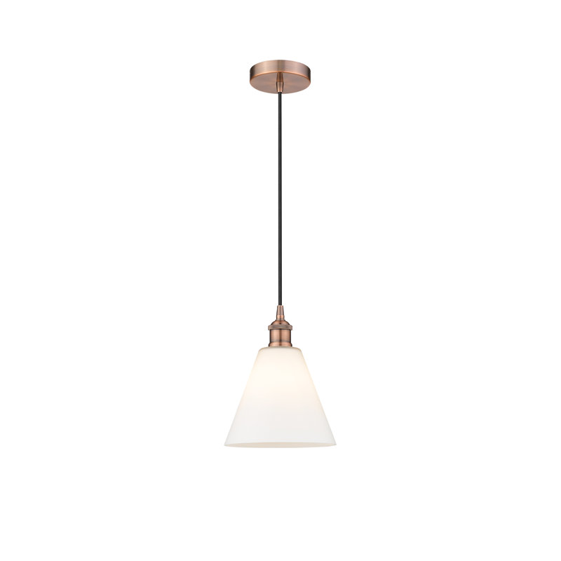 Luminaire suspendu conique à 1 lumière Bluford, Cuivre antique, Blanc mat, H 13,75 po x l 12 po x P 12 po
