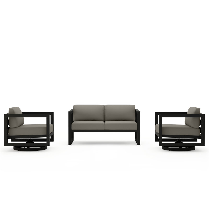 Avion 3 Piece Loveseat Set With Swivel, Canvas Charcoal Sunbrella® Canvas, Slate