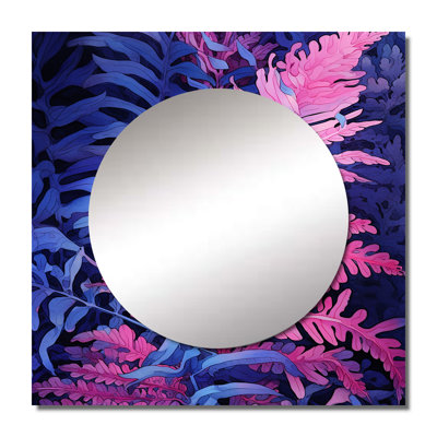 Alizzon - Pink Blue Fern Fonds Floral Large Square Mirror Wall Decor For Bedroom