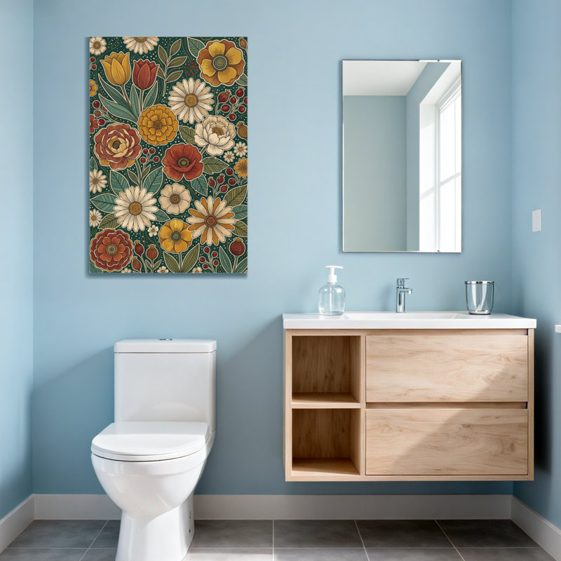 Motif floral de plantes et de fleurs aux couleurs vives et aux feuilles, H 24 po x l 16 po