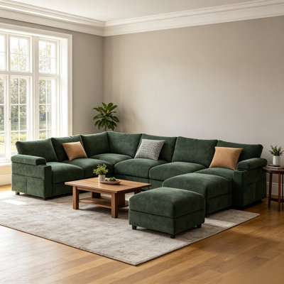 116'' Oversized Sectional Couches w/ Reversible Chaises,8 Seater L Shaped Chenille Cloud Couch,Deep Seat,Movable Ottoman