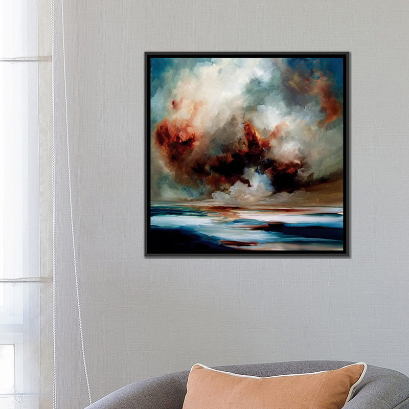 « energy heat », peinture sur toile tendue, H 26 po x l 26 po x P 1,5 po, Toile avec cadre noir, Pas de tapis