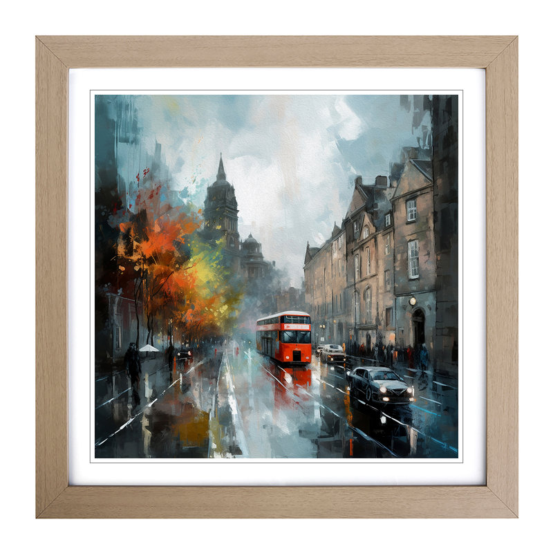 City Of Edinburgh Impressionism No.1 - Single Picture Frame Print on Wood, Oak