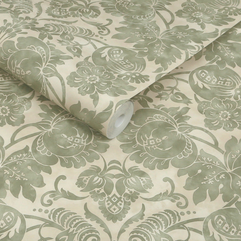 Martha Stewart Florentine Tarn Wallpaper, Green