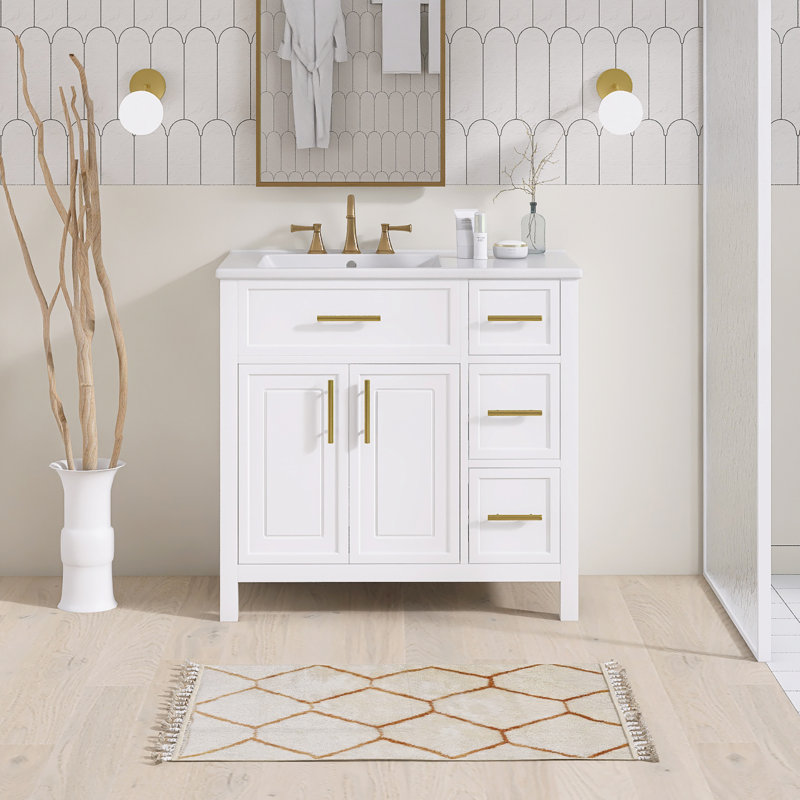 Ensemble de meuble-lavabo autoportant 36 po avec comptoir en céramique 36 po, Blanc