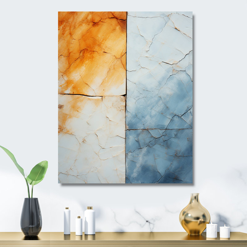 Encre en marbre jaune et bleu - Décoration murale en marbre, H 20 po x l 12 po x P 1 po