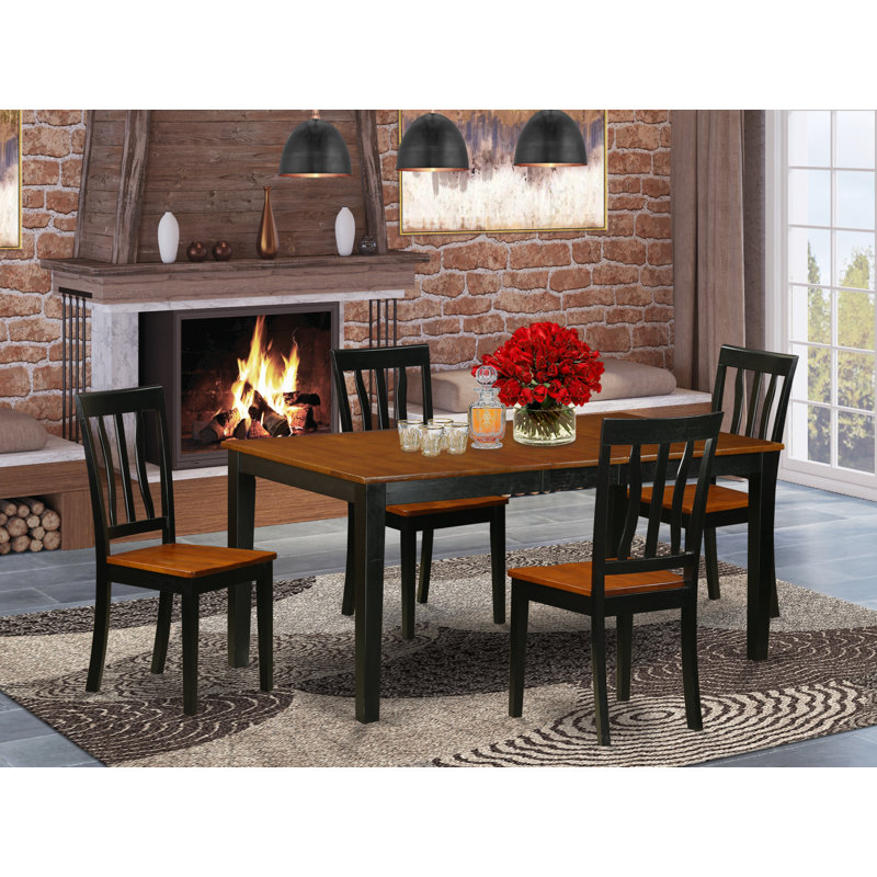 5 Piece Set for 4 Includes a Rectangle Dining Table with Butterfly Leaf and 4 Dining Room Chairs, Black & Cherry