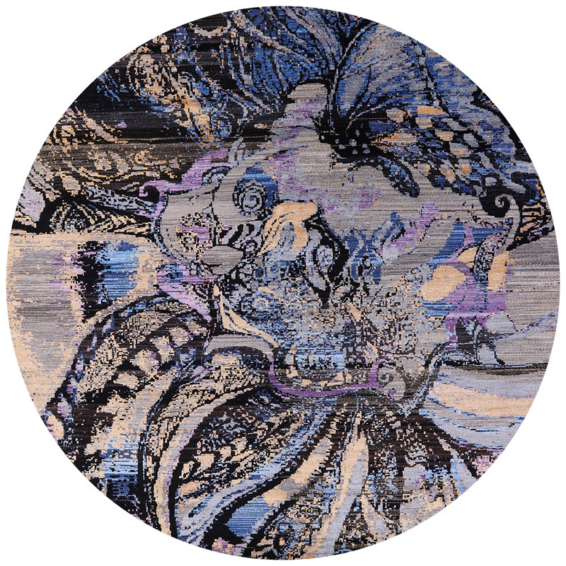 Tapis noir / beige / bleu Hannasville, Rond 3 pi
