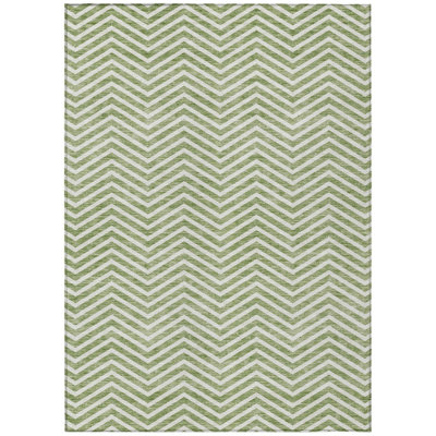 3' X 5' Green And Ivory Chevron Washable Indoor Outdoor Area Rug
