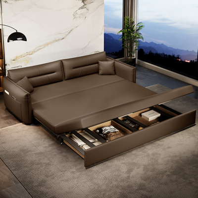 Canapé de salon extensible en cuir italien avec rangement minimaliste