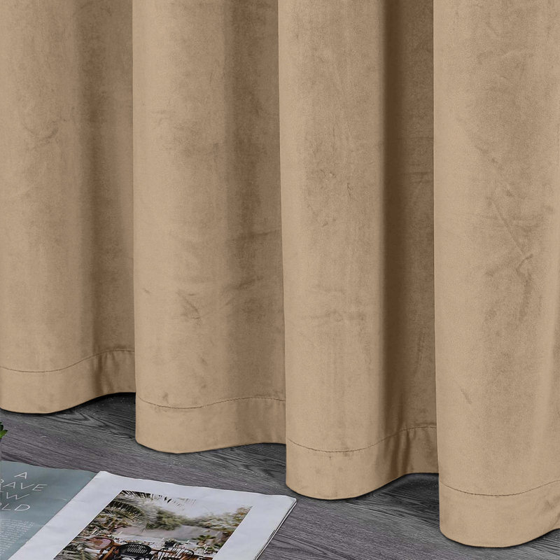 100% Velvet Curtains with Eyelets & Tie Backs, Cream, 168cm Width x 183cm Drop