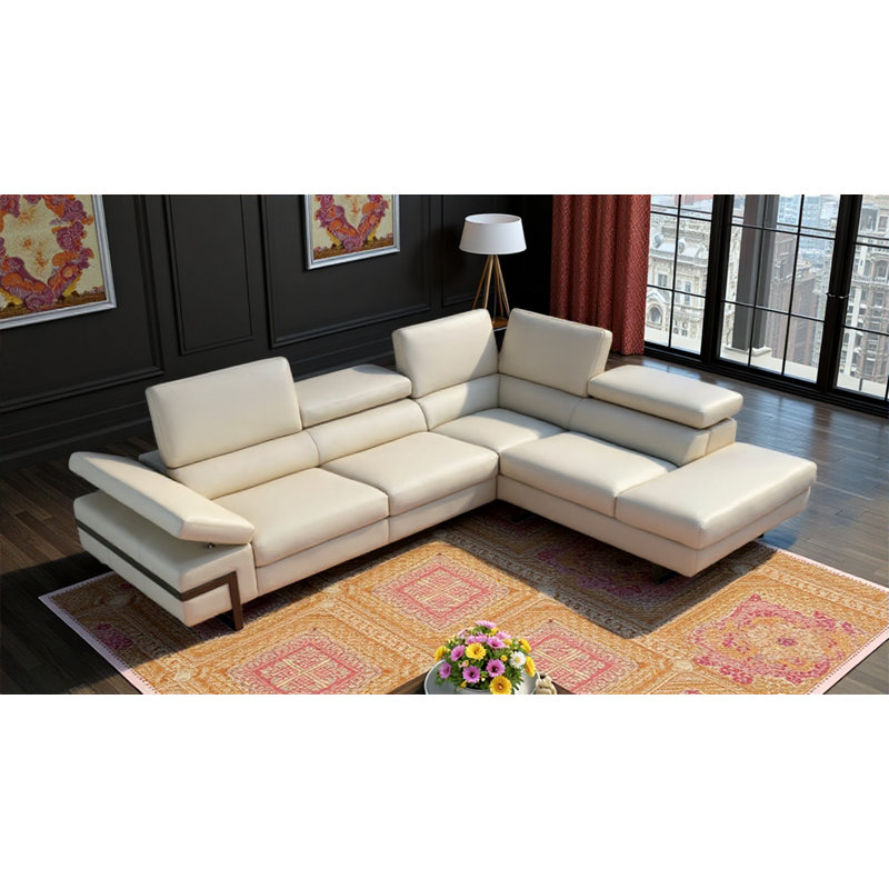 Norwich RAF Sectional in Light Grey, Light Grey Leather
