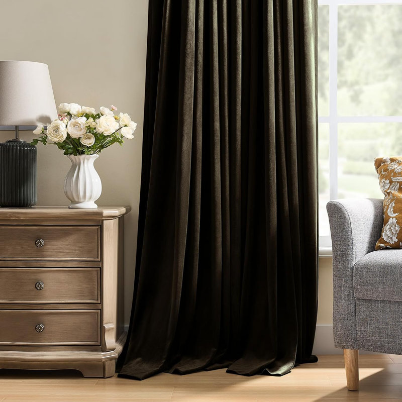 YZ Home Velvet Blackout Curtains 2 Panels Set,Luxury Elegant Pinch Pleated Drapes for Bedroom, Decorative Thermal Insulated Back Tab Window Panels