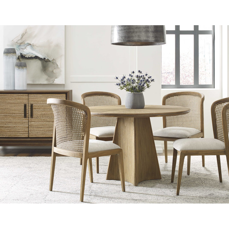 Avalon Round Praline Teak Wood Dining Table with Bronze Inlay