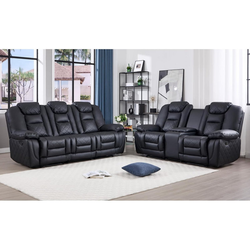 Ensemble de salon inclinable 2 pièces en similicuir respirant avec coussin en mélange de plumes